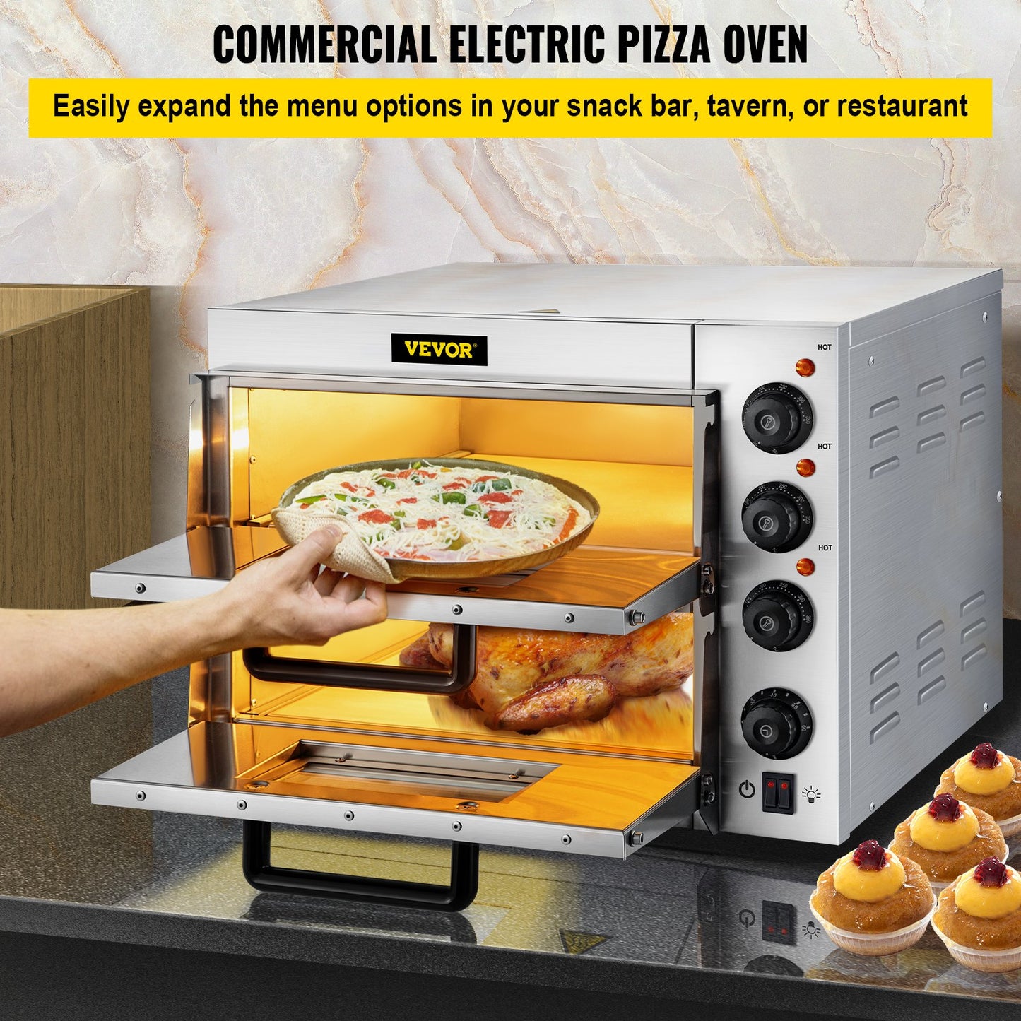 VEVOR 14" Commercial Pizza Oven Countertop 110V 1950W Electric Pizza Oven with Stone and Shelf - ZH-3M