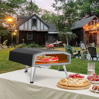 VEVOR 16-inch Gas Fired Outdoor Pizza Oven with 360° Rotatable Pizza Stone - GB-GO16A
